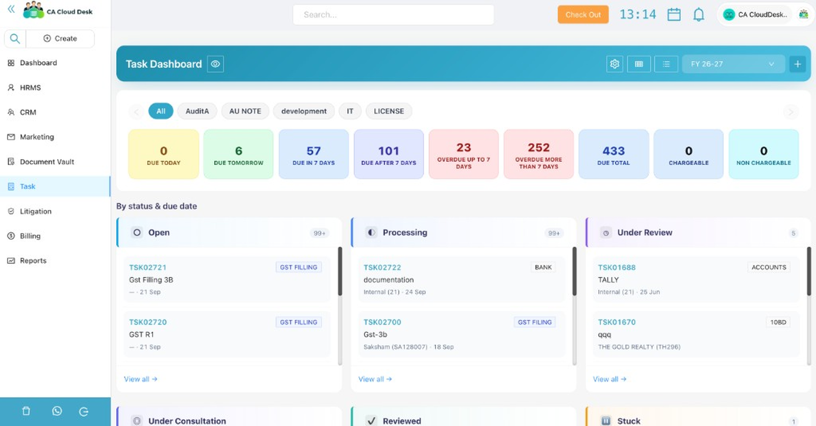 CA Cloud Desk task dashboard