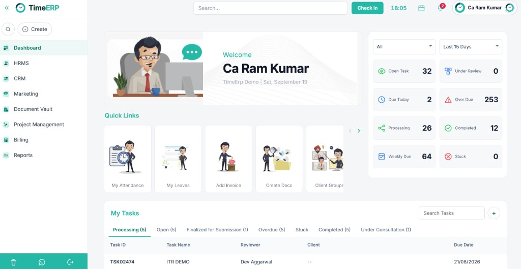 TimeERP tasks